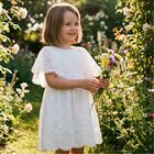 Girls White Floral Lace Dress, 1, hi-res