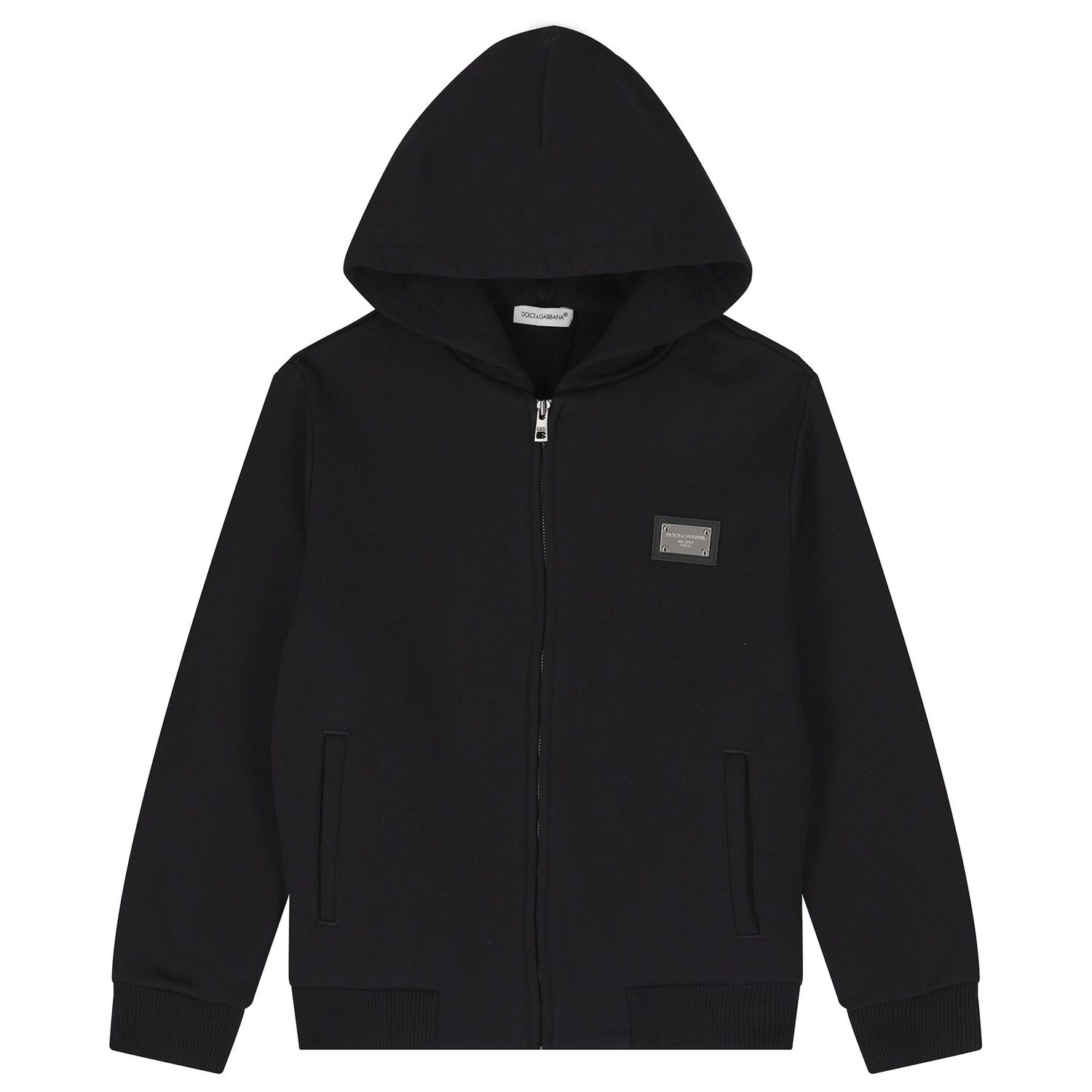Black Logo Hooded Zip Up Top, 1, hi-res