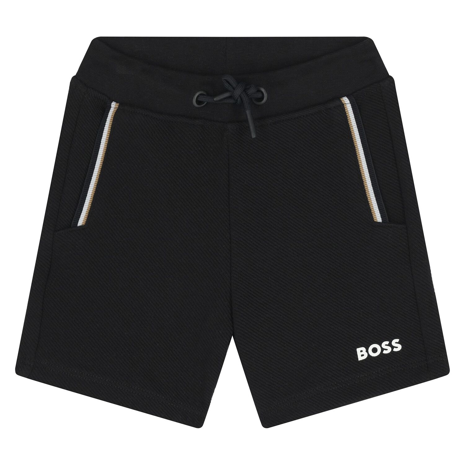  Younger Boys Black Logo Shorts, 1, hi-res