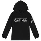 Boys Black Logo Hooded Top, 1, hi-res
