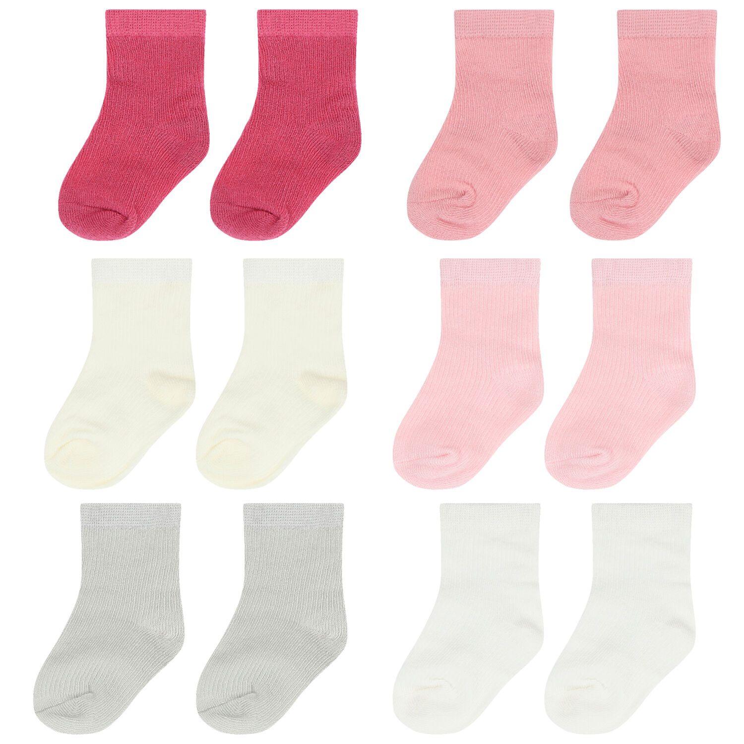 Baby Girls Pink & White Socks (6 Pack), 3, hi-res