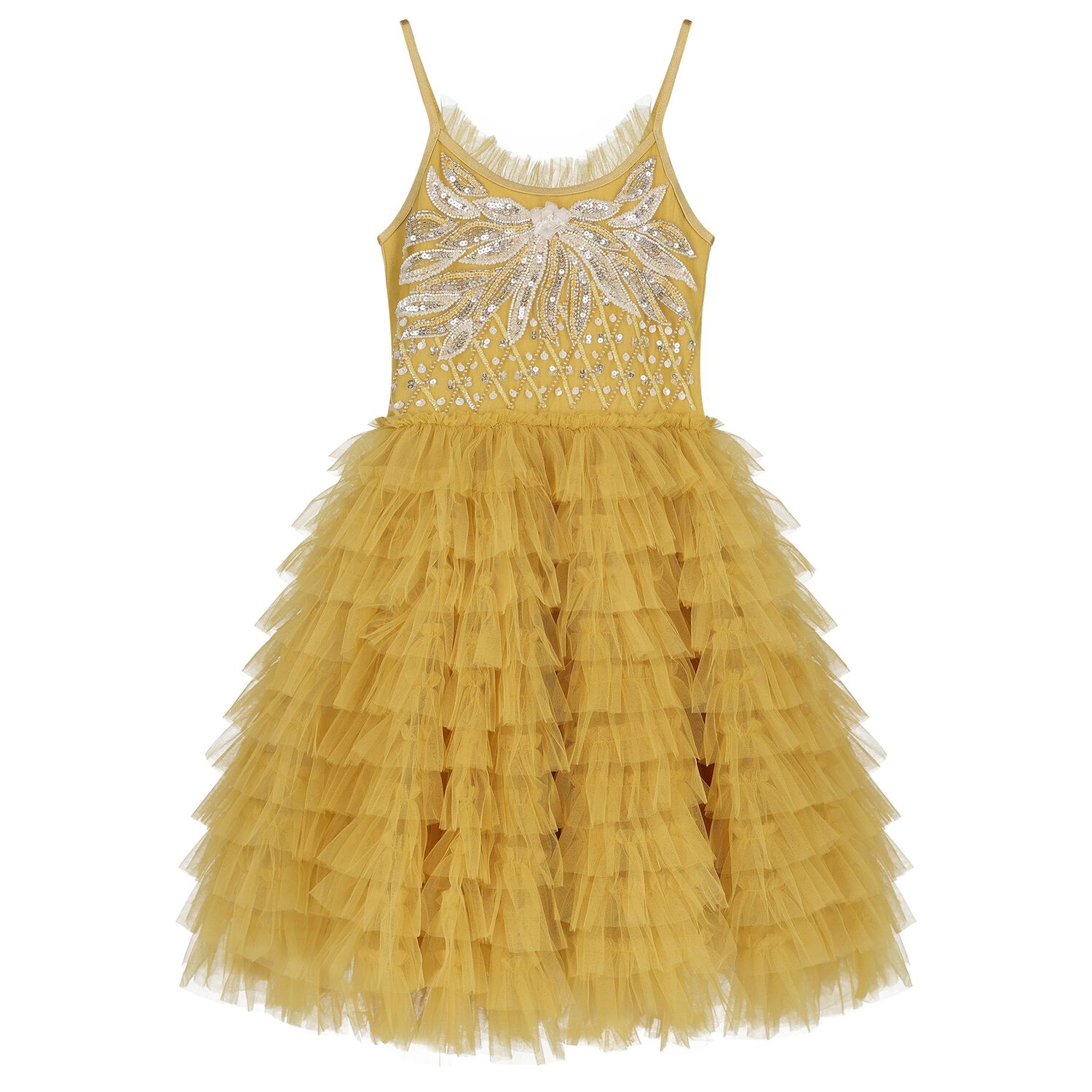 Girls Yellow Embellished Tutu Dress, 1, hi-res