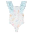 Girls White & Blue Seashells Swimsuit, 4, hi-res
