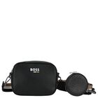 Girls Black Logo Leather Bag, 1, hi-res