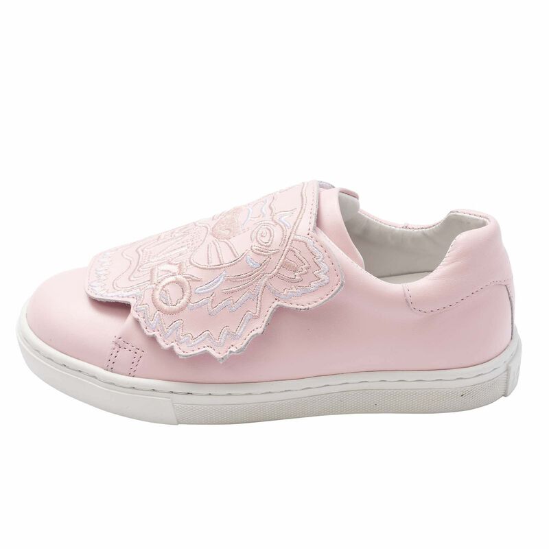 Girls Pink Leather Tiger Trainers, 1, hi-res image number null