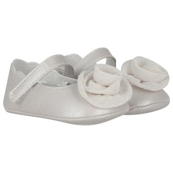Baby Girls Silver Flower Pre Walker Shoes