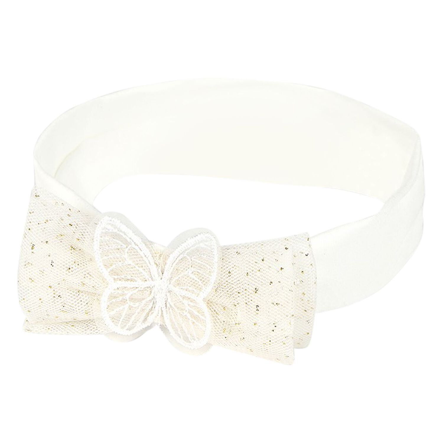Baby Girls Ivory Tulle Bow Headband, 1, hi-res