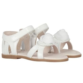 Younger Girls White Logo Flower Sandals 