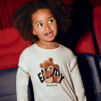 Girls Ivory Teddy Bear Long Sleeve Top