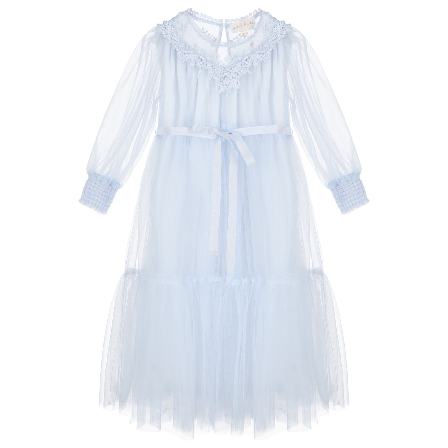 Girls Blue Tulle & Lace Dress, 1, hi-res