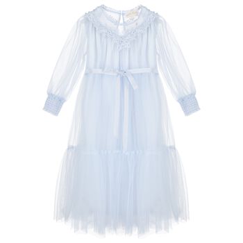 Girls Blue Tulle & Lace Dress