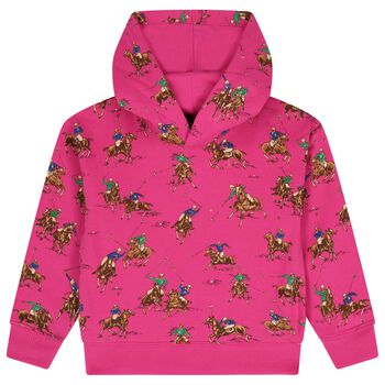 Girls Pink Polo Player Hooded Top