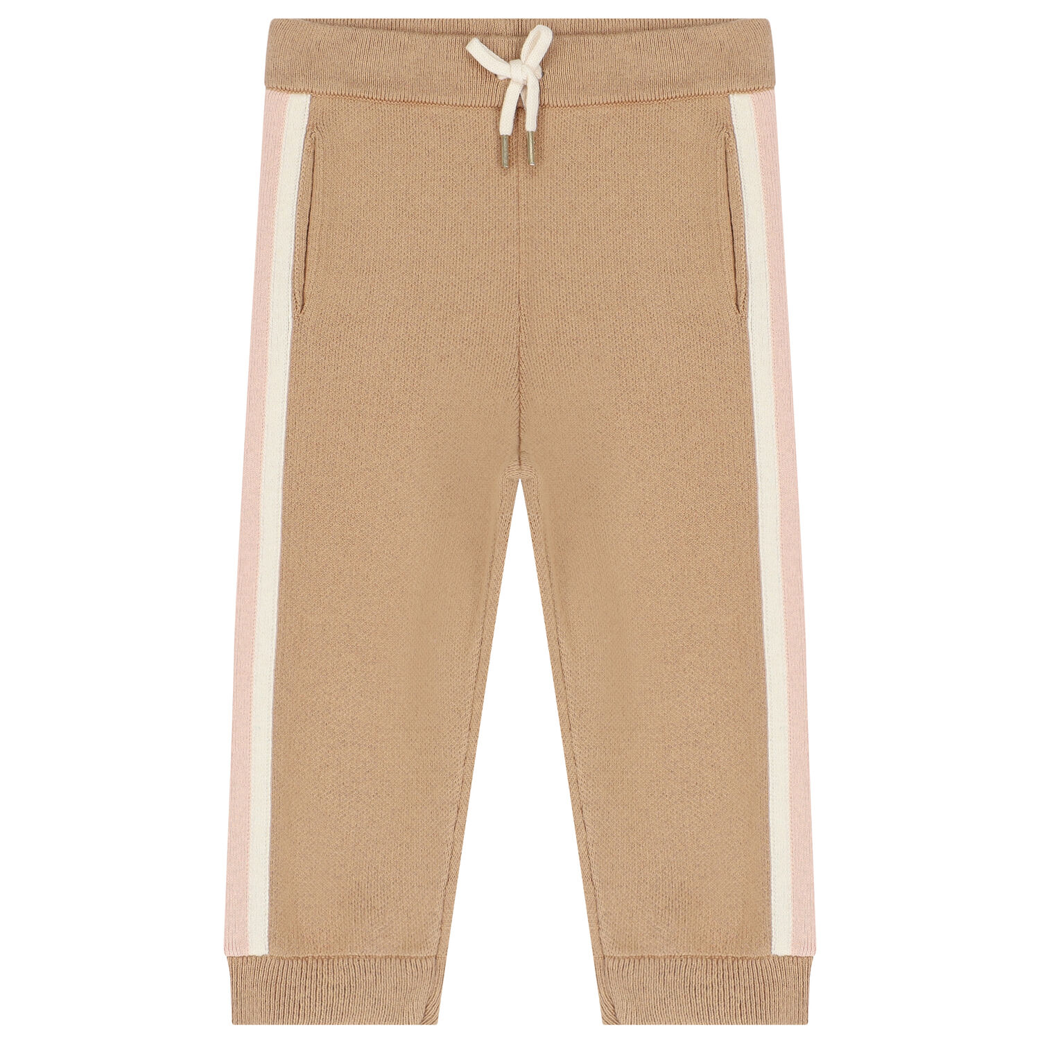 Younger Girls Pink & Beige Knitted Logo Tracksuit, 1, hi-res