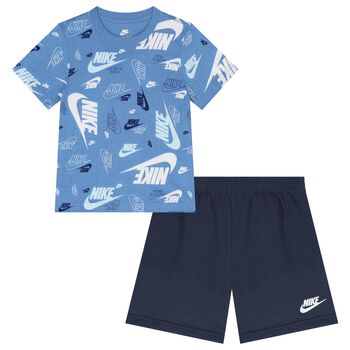Boys Blue & Navy Blue Logo Shorts Set