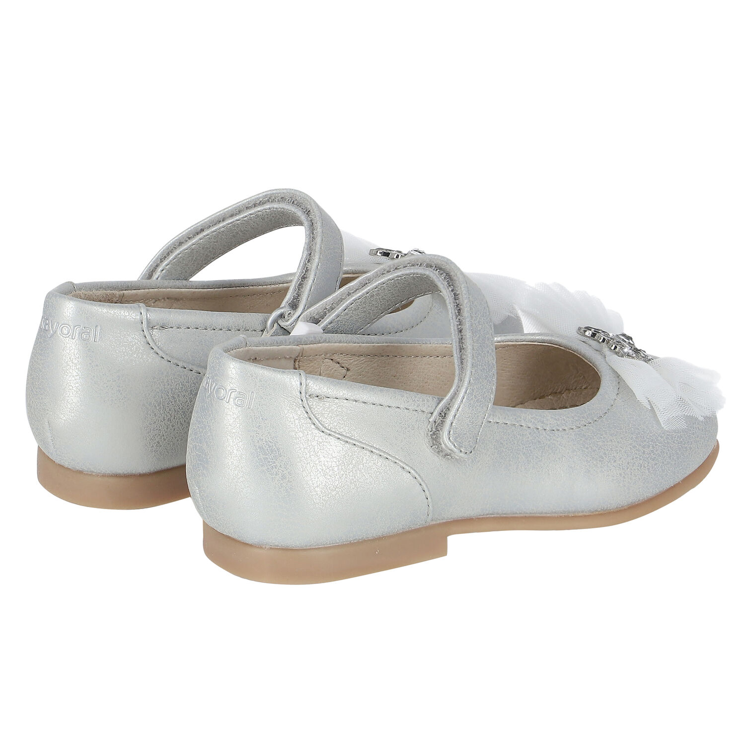 Younger Girls Silver Bow Ballerina Shoes, 3, hi-res image number null