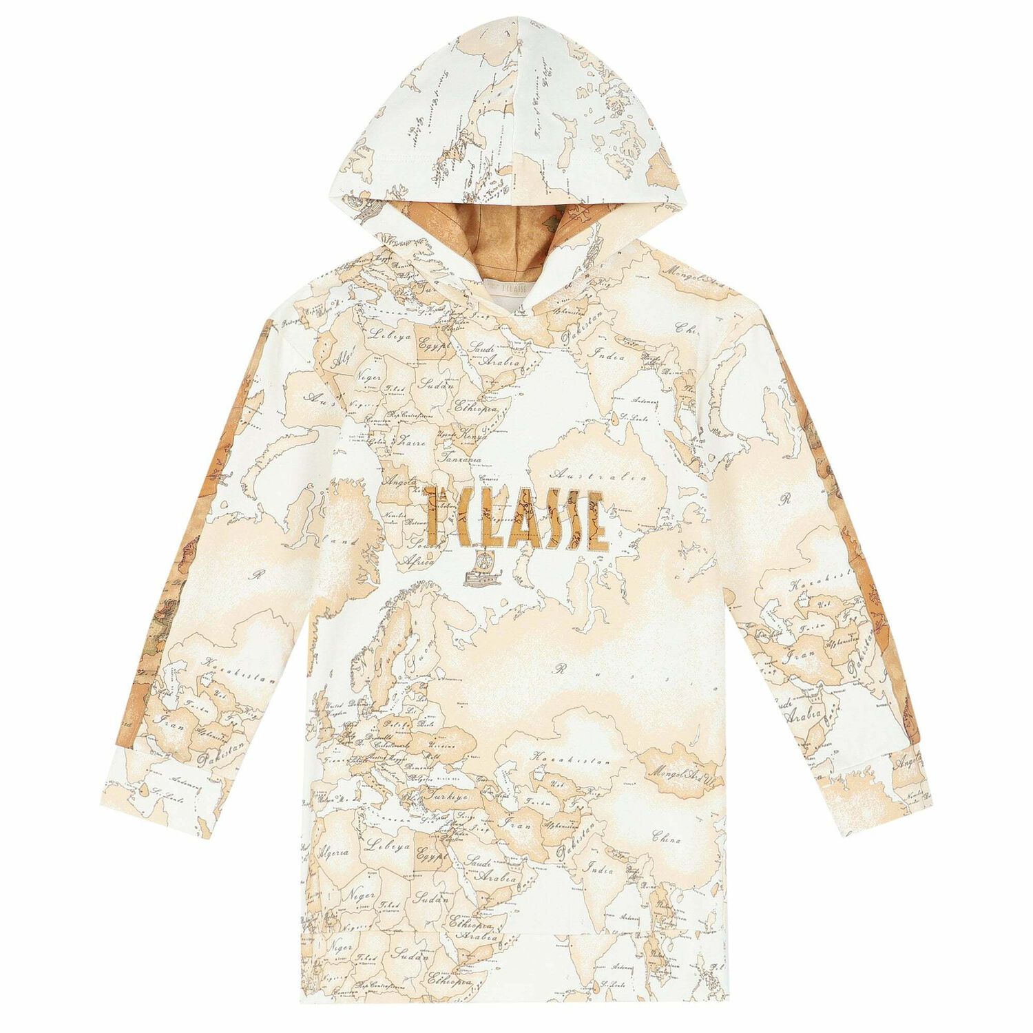 Girls Beige Geo Map Logo Dress, 1, hi-res