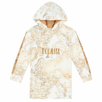 Girls Beige Geo Map Logo Dress