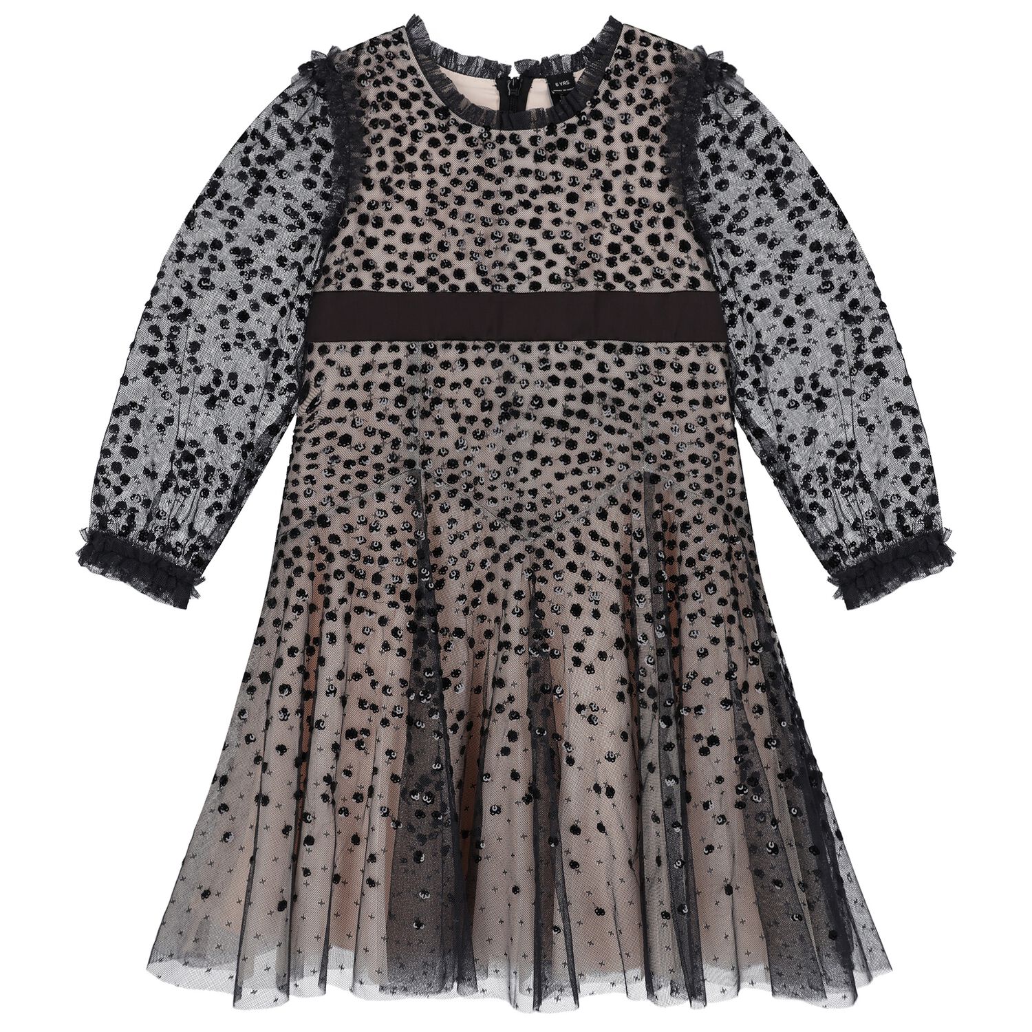 Girls Black Dappled Sequin Embellished Dress, 2, hi-res