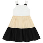 Girls White, Black & Beige Dress, 2, hi-res