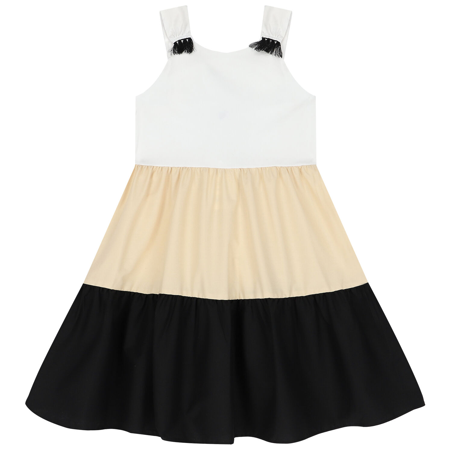 Girls White, Black & Beige Dress, 2, hi-res image number null