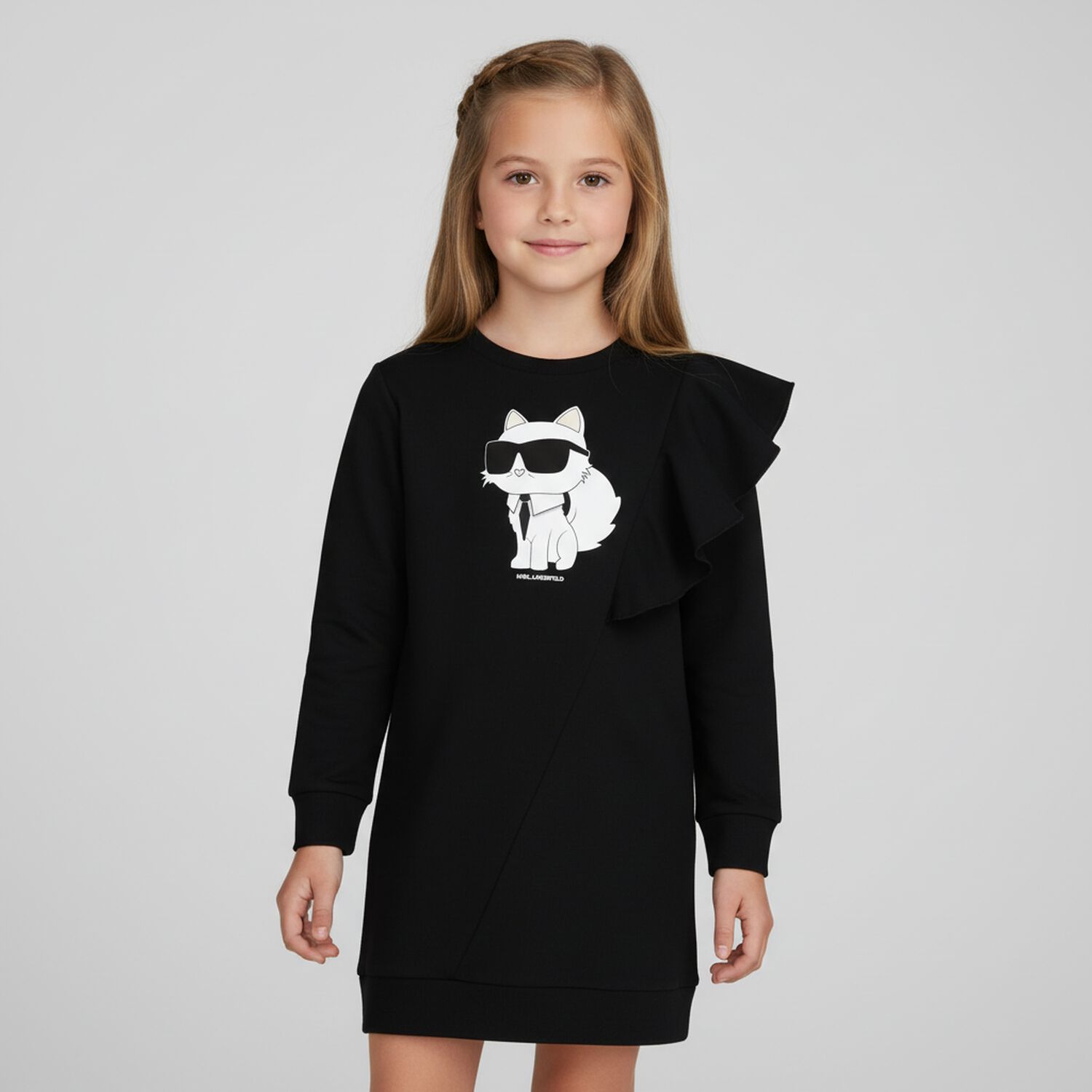 Girls Black Choupette Dress, 1, hi-res