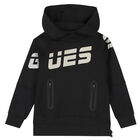 Boys Black Logo Hooded Top, 1, hi-res