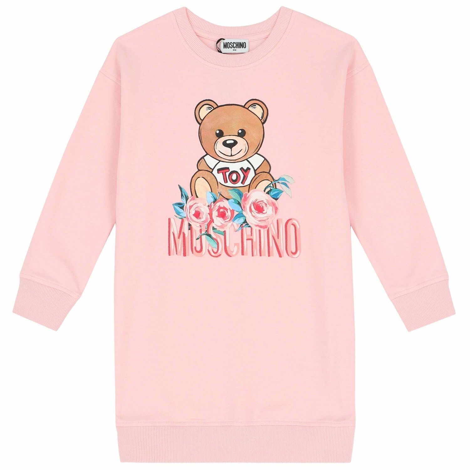 Girls Pink Teddy Logo Dress, 1, hi-res