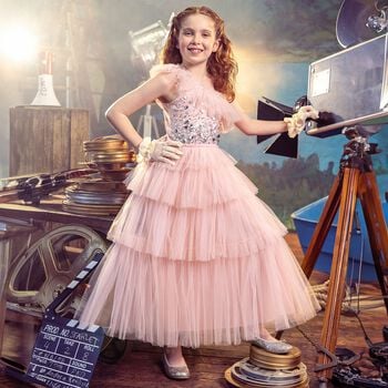 Girls Pink Sequin Embellished Tulle Premiere Princess Dress