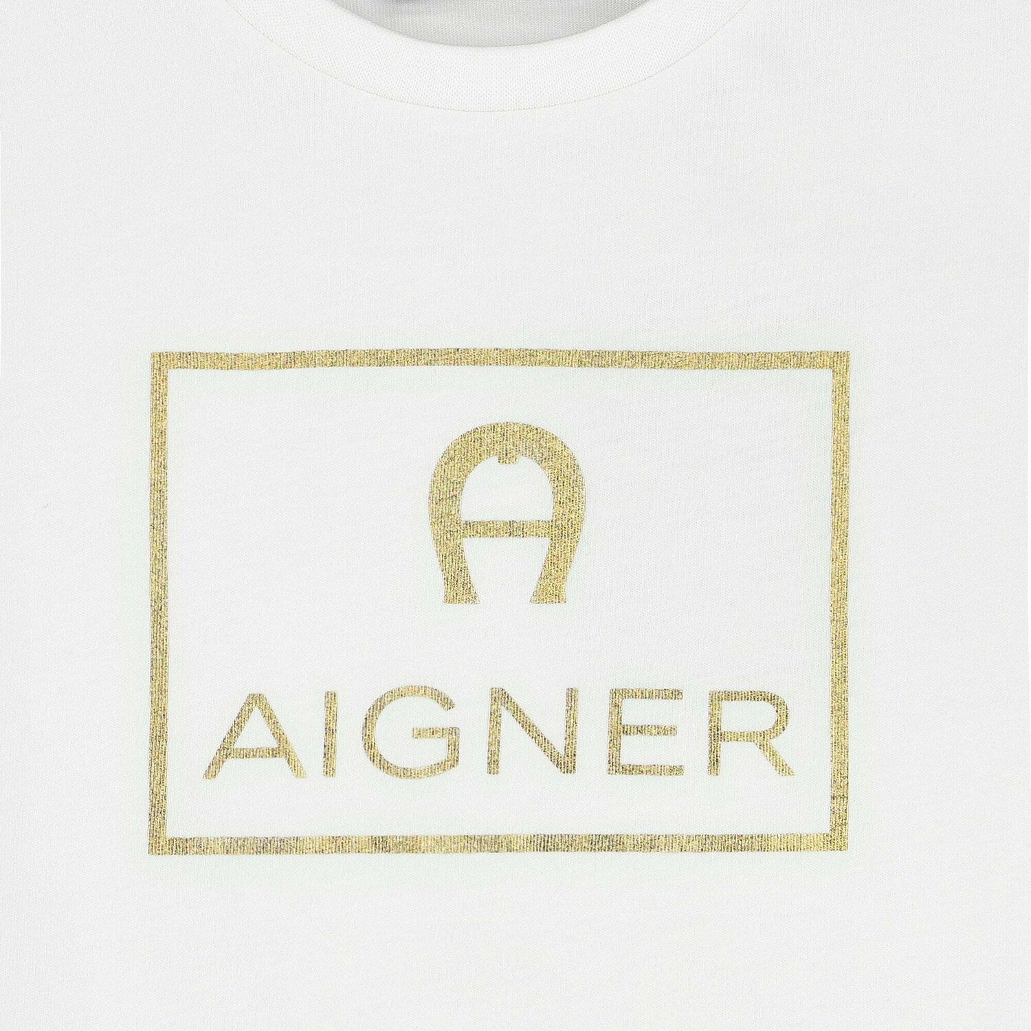 Younger Boys White & Gold Logo T-Shirt, 1, hi-res