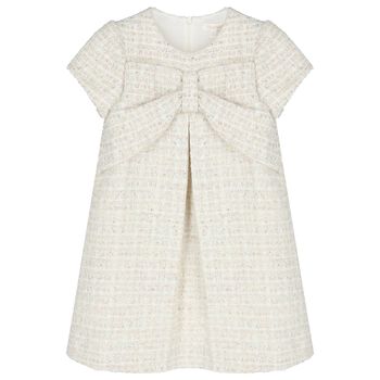 Girls Ivory Bow Tweed Dress
