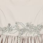 Girls Beige Crystal Waist & Satin Dress , 1, hi-res