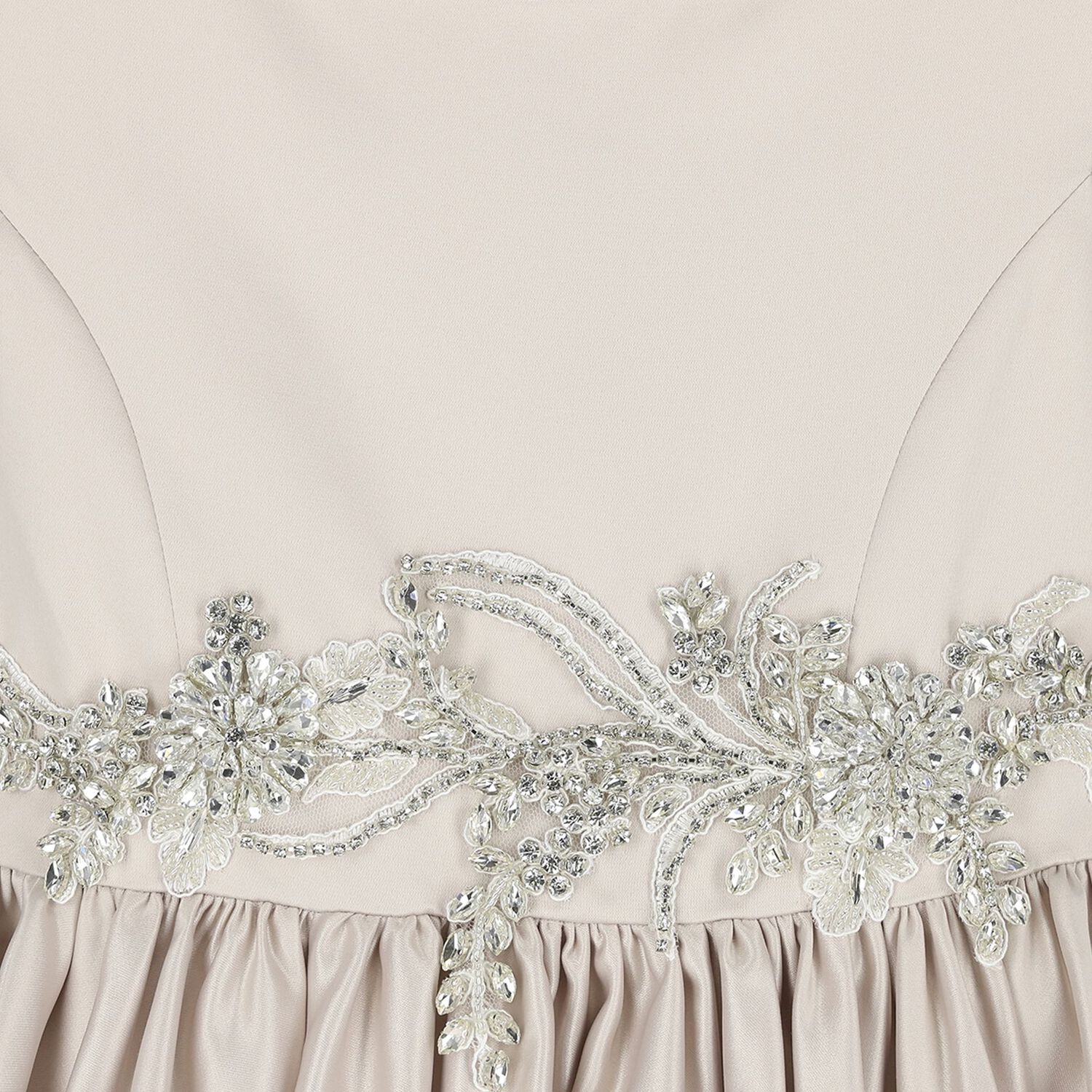 Girls Beige Crystal Waist & Satin Dress , 1, hi-res