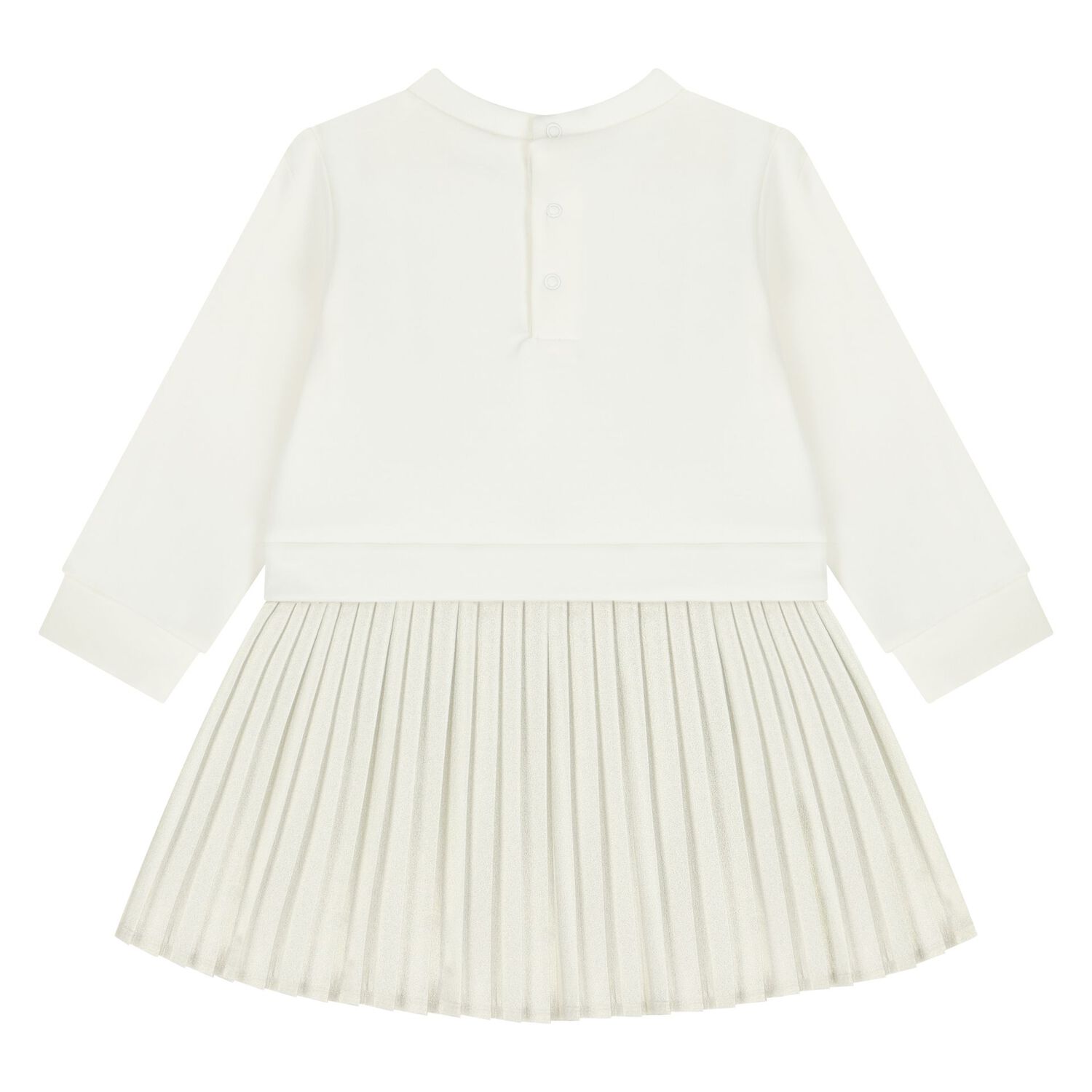 Younger Girls Ivory & Gold Pleated Dress, 1, hi-res
