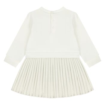 Younger Girls Ivory & Gold Pleated Dress