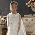 Girls Ivory Flower Cape Tulle Dress , 1, hi-res