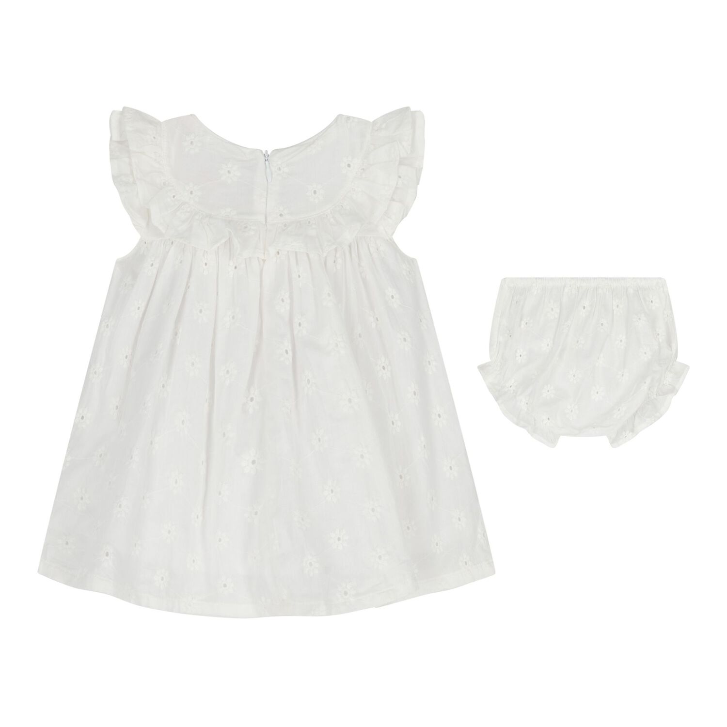 Baby Girls White Broderie Anglaise Dress Set, 1, hi-res