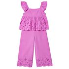 Girls Pink Eyelet Cotton Trouser Set, 1, hi-res