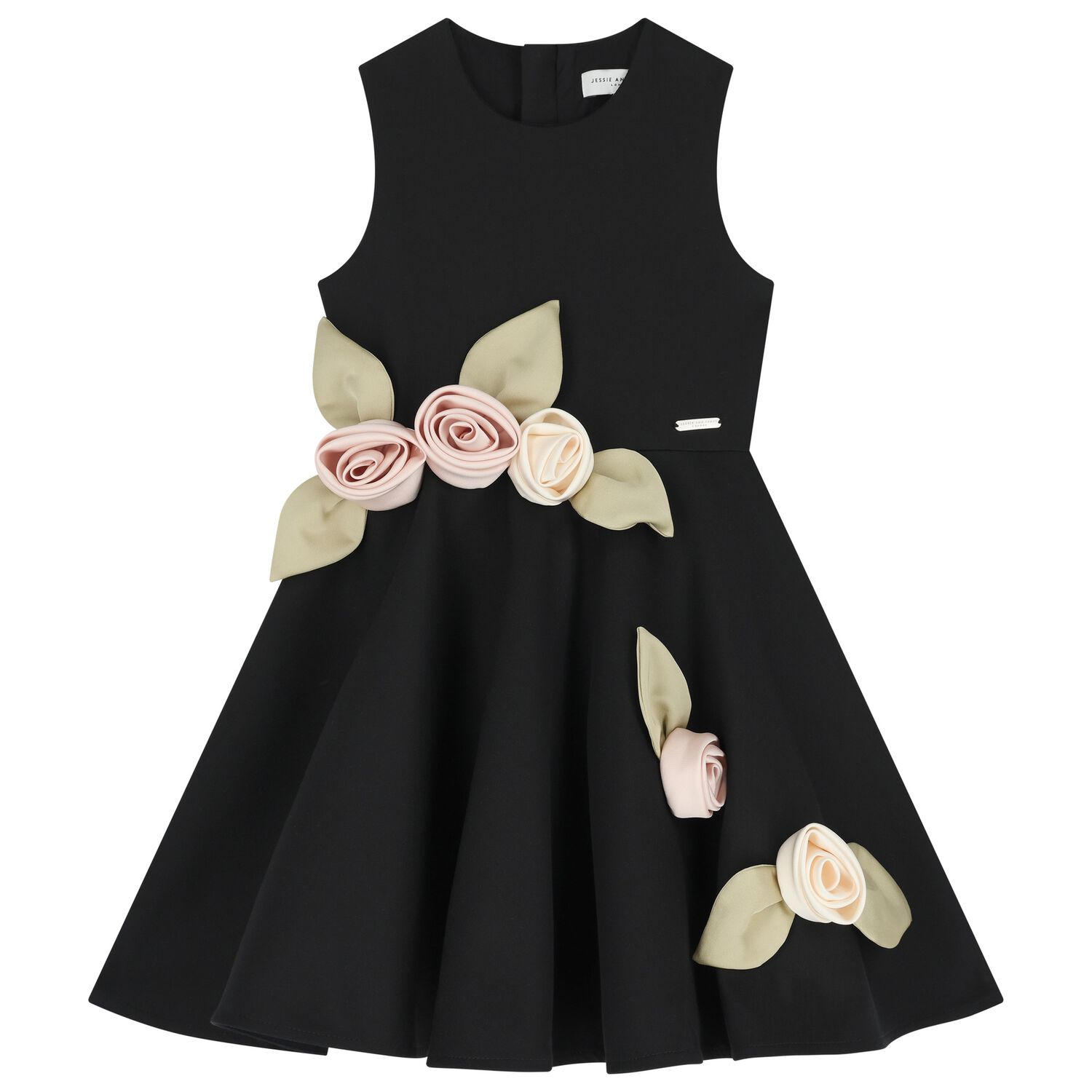 Girls Black Floral Dress, 1, hi-res