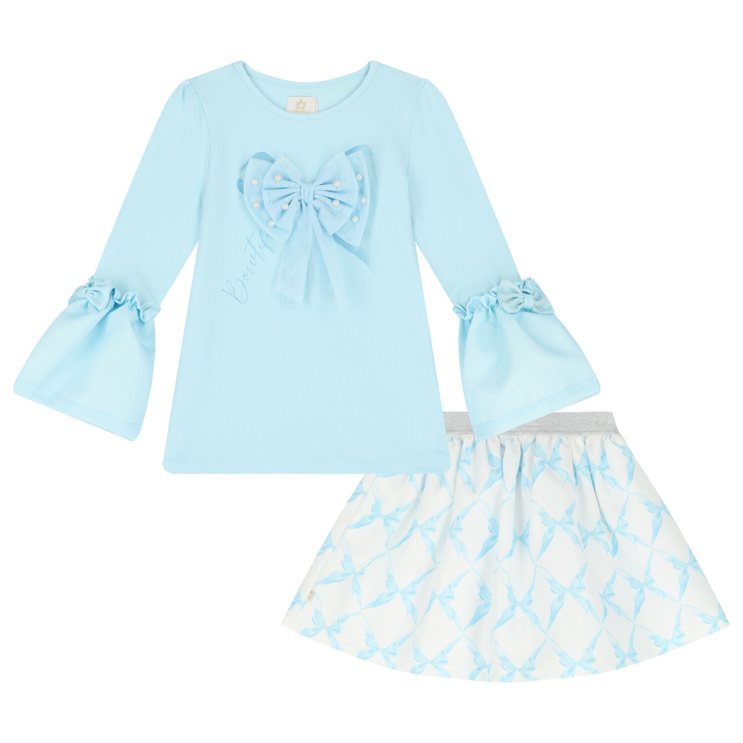 Girls Blue Logo Bow Skirt Set, 2, hi-res image number null