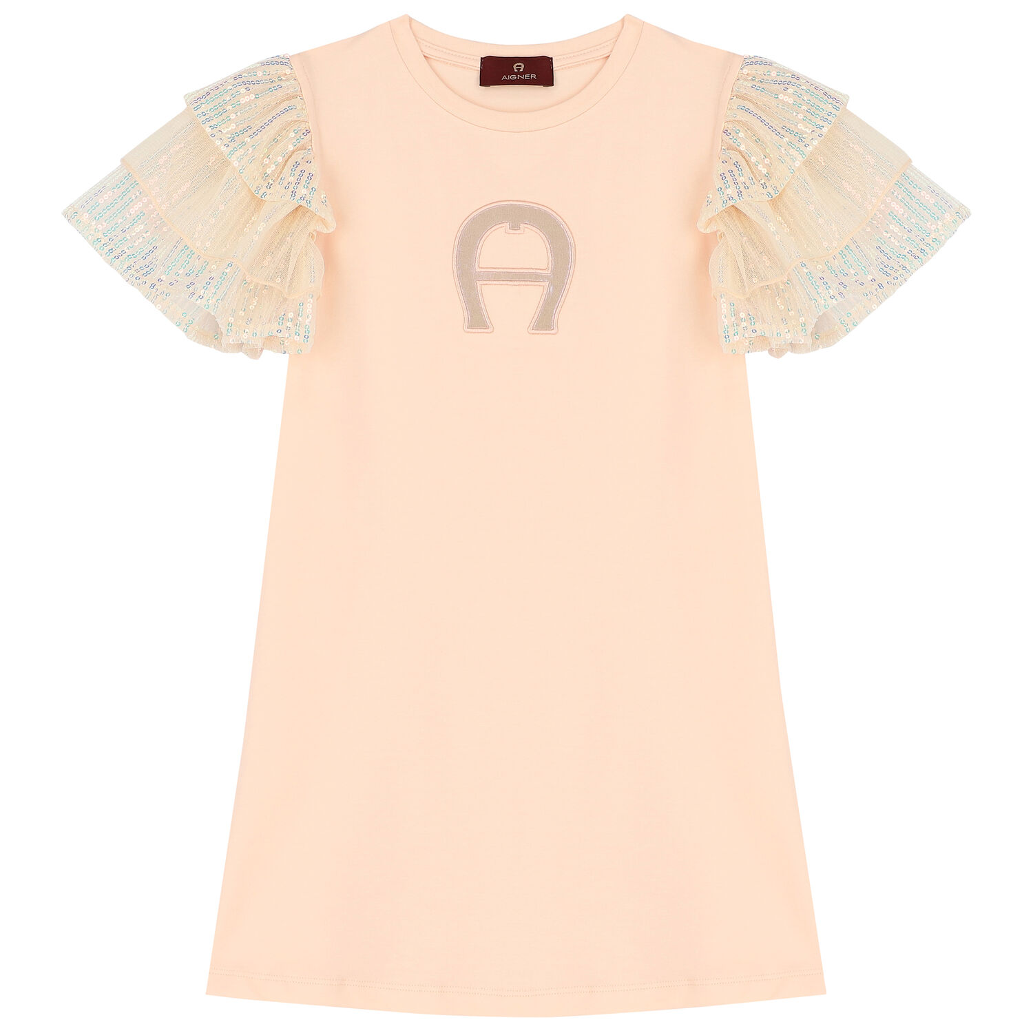 Girls Pink Sequin Logo Dress, 1, hi-res