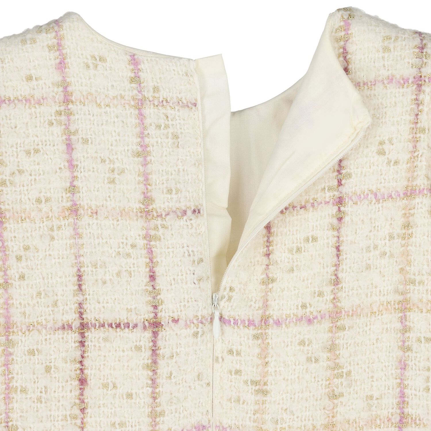 Girls Ivory Plaid Tweed dress, 1, hi-res