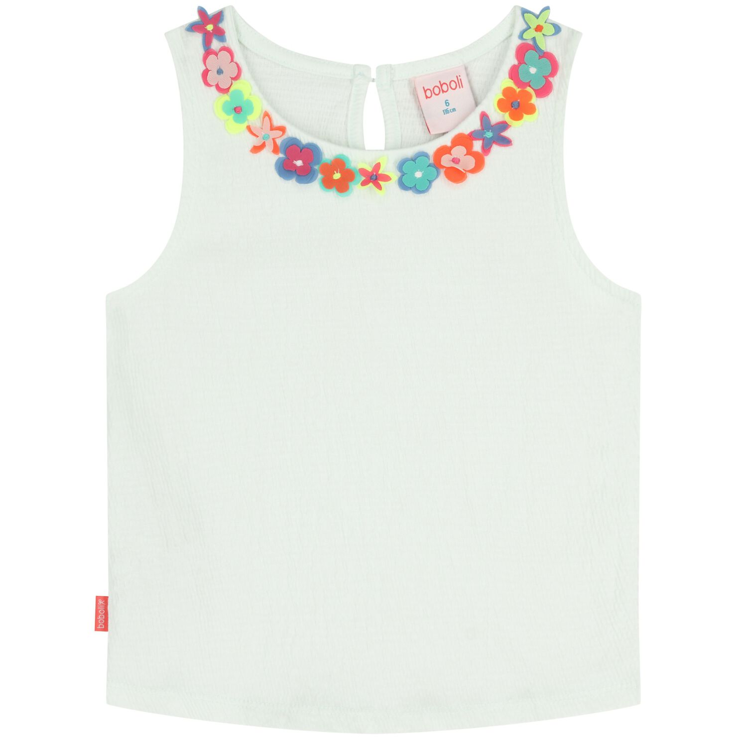 Girls White 3D Flower Sleeveless Top, 1, hi-res