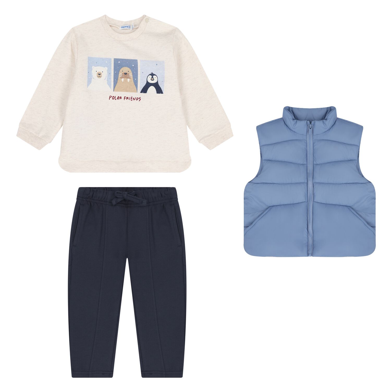 Baby Boys Ivory, Blue & Navy Blue Trouser Set, 1, hi-res