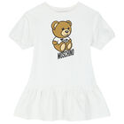 Girls White Teddy Bear Logo Dress, 2, hi-res