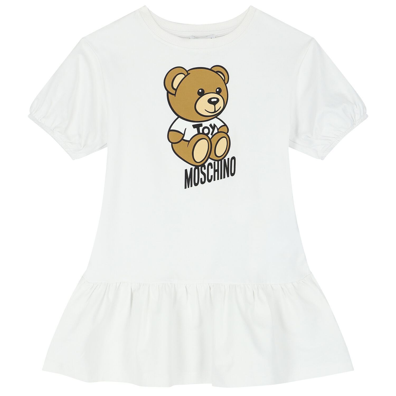 Girls White Teddy Bear Logo Dress, 2, hi-res image number null