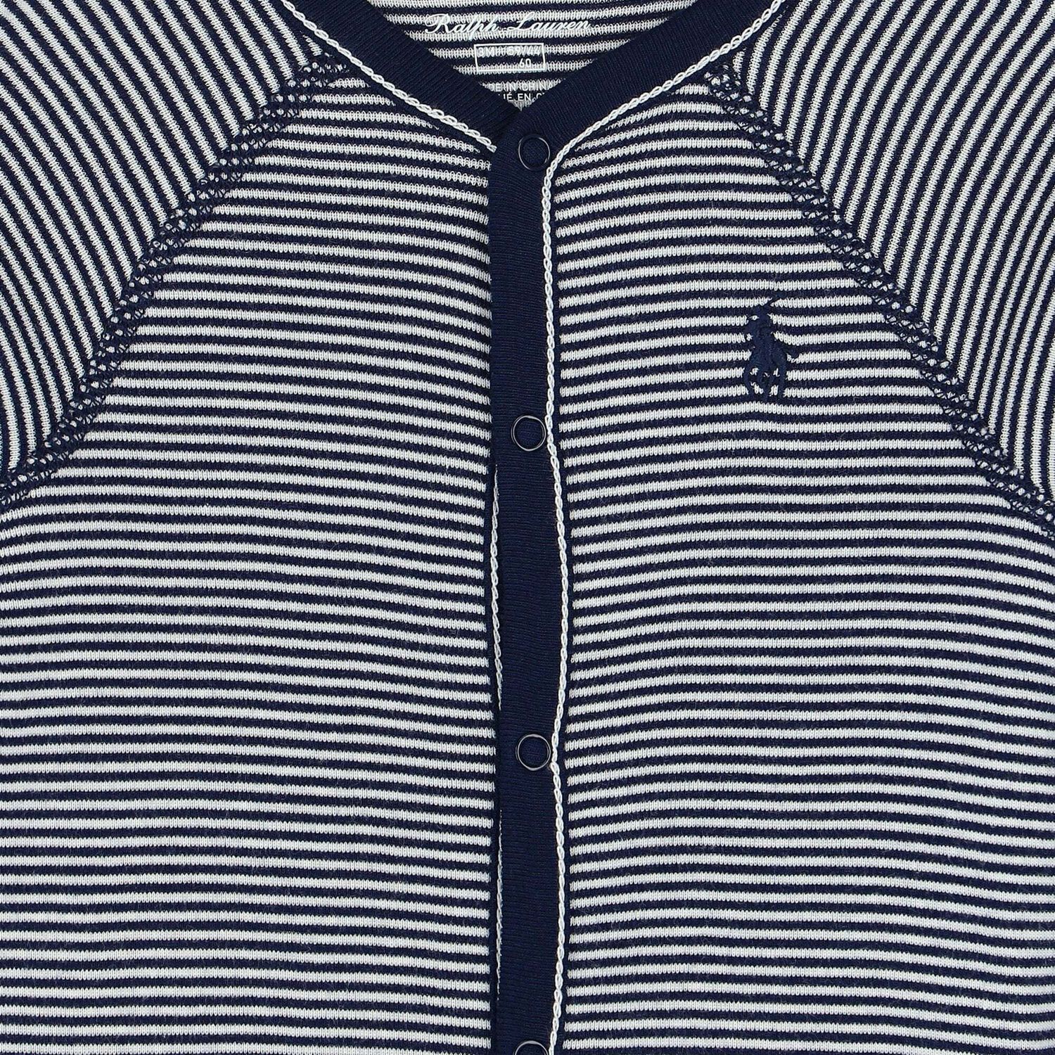 Baby Boys Navy & White Striped Logo Babygrow, 1, hi-res