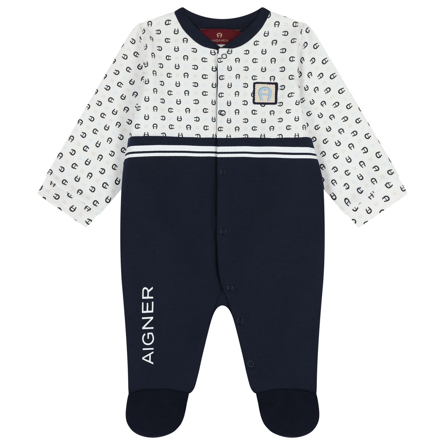 Baby Boys White & Navy Blue Babygrow Set, 1, hi-res