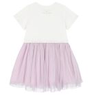 Girls White & Purple Logo Tulle Dress, 1, hi-res