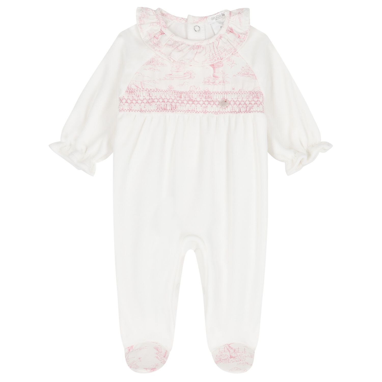 Baby Girls Ivory Velour Babygrow, 1, hi-res