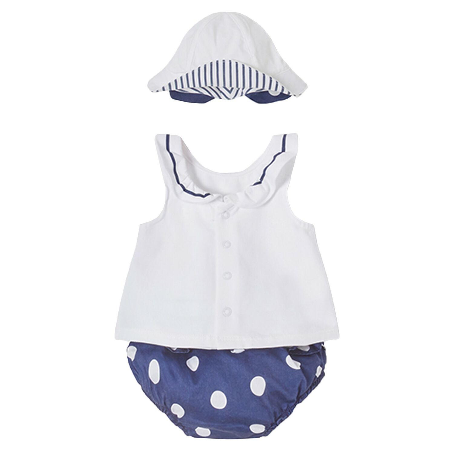 Baby Girls White & Navy Blue Shorts Set, 1, hi-res